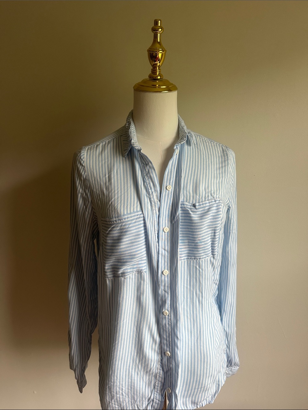 Light Blue Striped Casual Button-Down Shirt